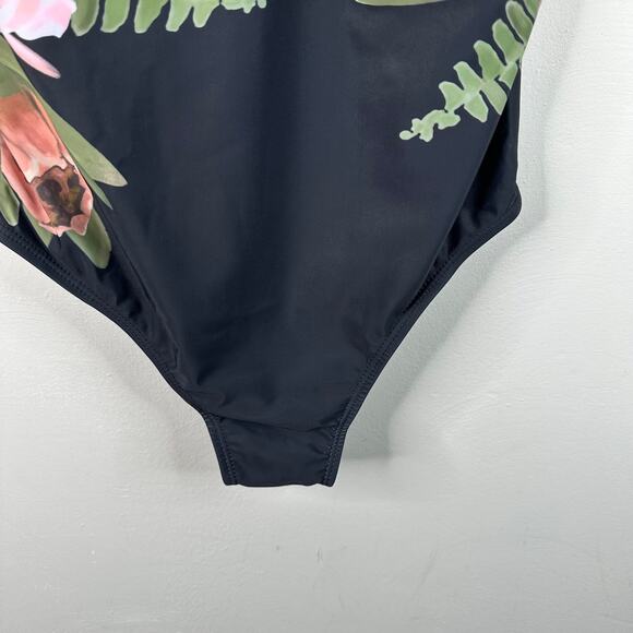 NWOT Black One Piece Floral Strappy Back Mesh Swimsuit - Picture 4 of 12